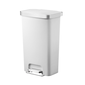 11.9 Gallon Trash Can, Plastic Step-on Kitchen Trash Can, White