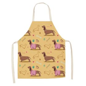 Cartoon Cute Dog Printed Cotton And Linen Apron Kitchen Home Cleaning Parent-child Sleeveless Coverall Generation Hair (Option: W 14011-47x38cm)